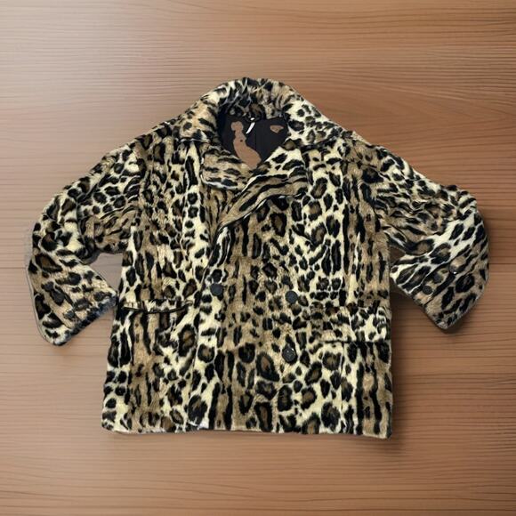 Free People Kate Leopard Print Faux Fur Oversized Coat Jacket Size XS